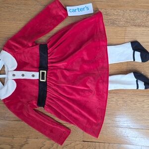CARTER'S BRAND GIRL'S RED, BLACK & WHITE CHRISTMAS DRESS & TIGHTS SIZE 6 MONTHS